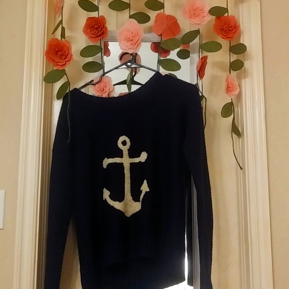 Cute knitted navy blue anchor sweater